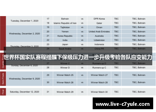 世界杯国家队赛程提醒下保级压力进一步升级考验各队应变能力 世界杯国家队赛程提醒下保级压力进一步升级考验各队应变能力