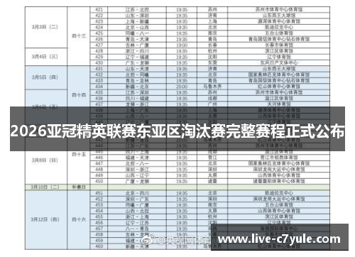 2026亚冠精英联赛东亚区淘汰赛完整赛程正式公布 2026亚冠精英联赛东亚区淘汰赛完整赛程正式公布