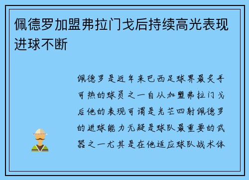 佩德罗加盟弗拉门戈后持续高光表现进球不断 佩德罗加盟弗拉门戈后持续高光表现进球不断